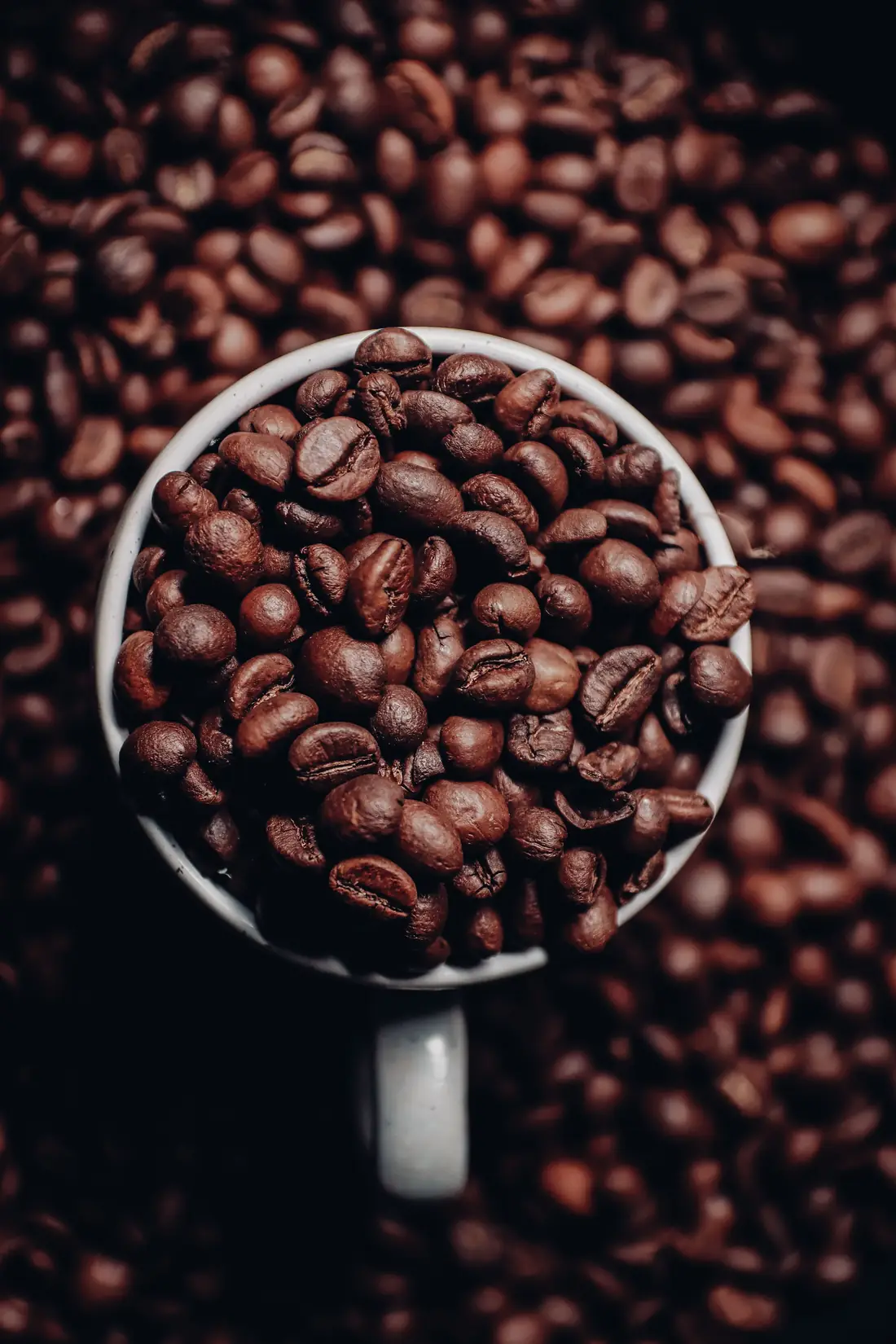 Coffee beans and a cup, the caffeine plate supplied with the pack
